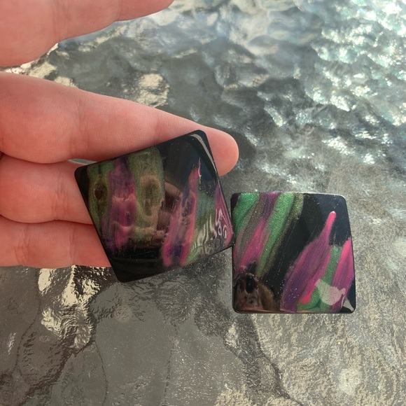 Painted black, green, pink earrings - Picture 3 of 4